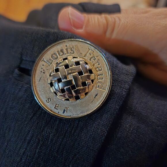 Louis Féraud Navy Linen Blazer Contrast Collar Women’s Size 10 - Picture 4 of 8